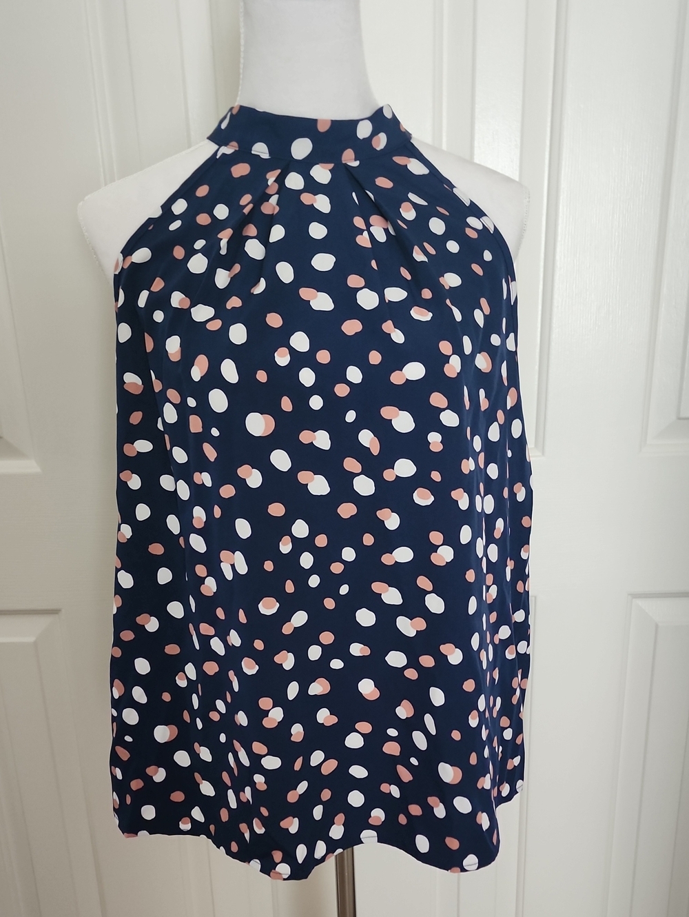 Navy Polka Dot Halter Tank Top - Women